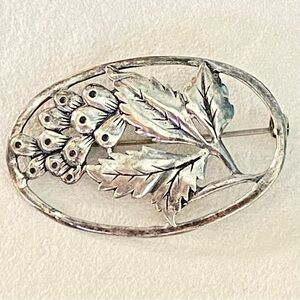 Sterling Silver Floral Spray Brooch Leaf and Berry Pin